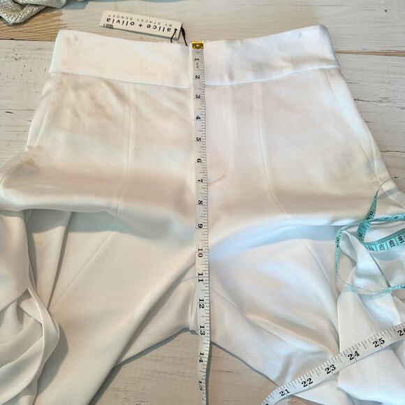 Alice + Olivia Jody Satin High-Waist Slit Front Pant White Size US 2 - Picture 9 of 13